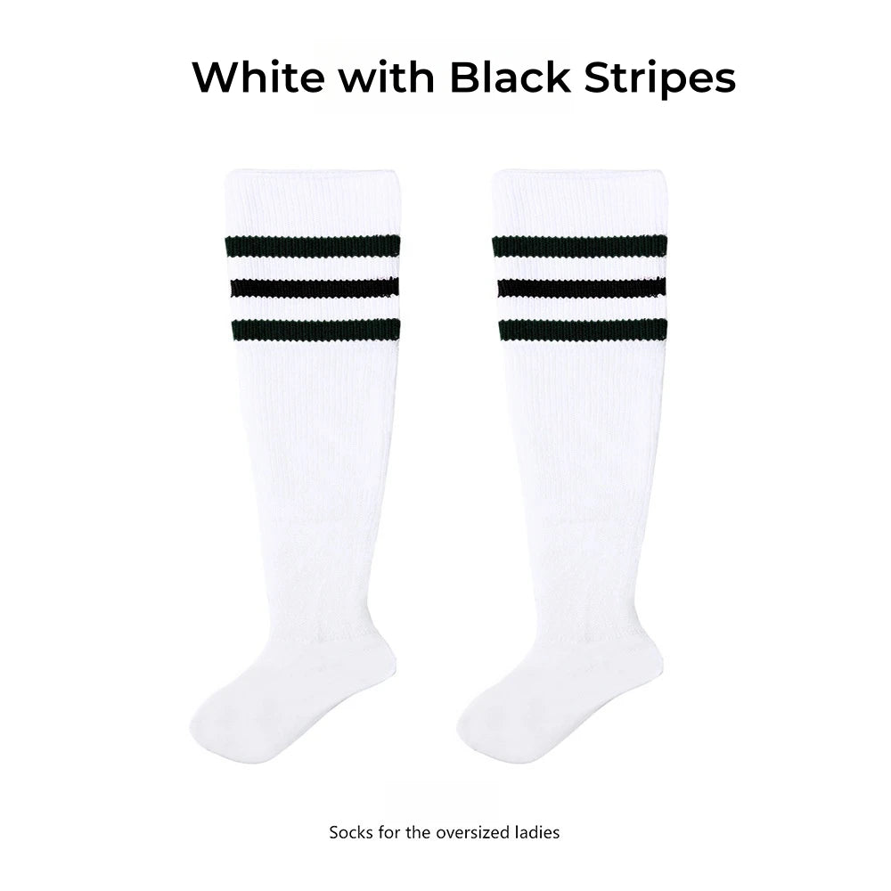 Women's Striped Plus Size Thick Thigh-High Socks Collection Big Girls Acrylic Yarn Stretch Colorful Streaks Leg Warmer Socks