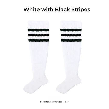 Women's Striped Plus Size Thick Thigh-High Socks Collection Big Girls Acrylic Yarn Stretch Colorful Streaks Leg Warmer Socks
