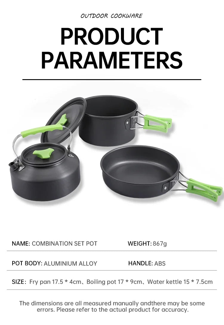 Camping Cooking Set, Outdoor Kitchenware Set, Aluminum Portable Tableware Kitchenware POTS Bowls Kettles Hiking Picnic Equipment