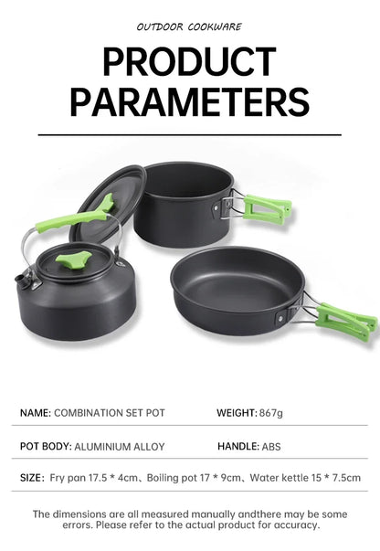 Camping Cooking Set, Outdoor Kitchenware Set, Aluminum Portable Tableware Kitchenware POTS Bowls Kettles Hiking Picnic Equipment