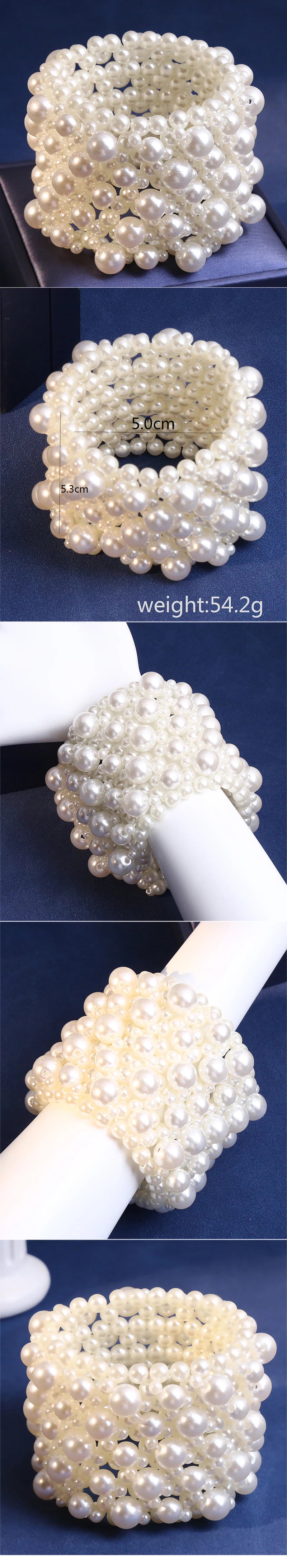 Fashion Simulated Pearl Jewelry Bracelet Jewelry Wide Handmade Elastic Bracelets For Women