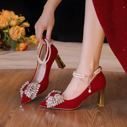 Red Wedding Shoes Women's 2025 New High Heels