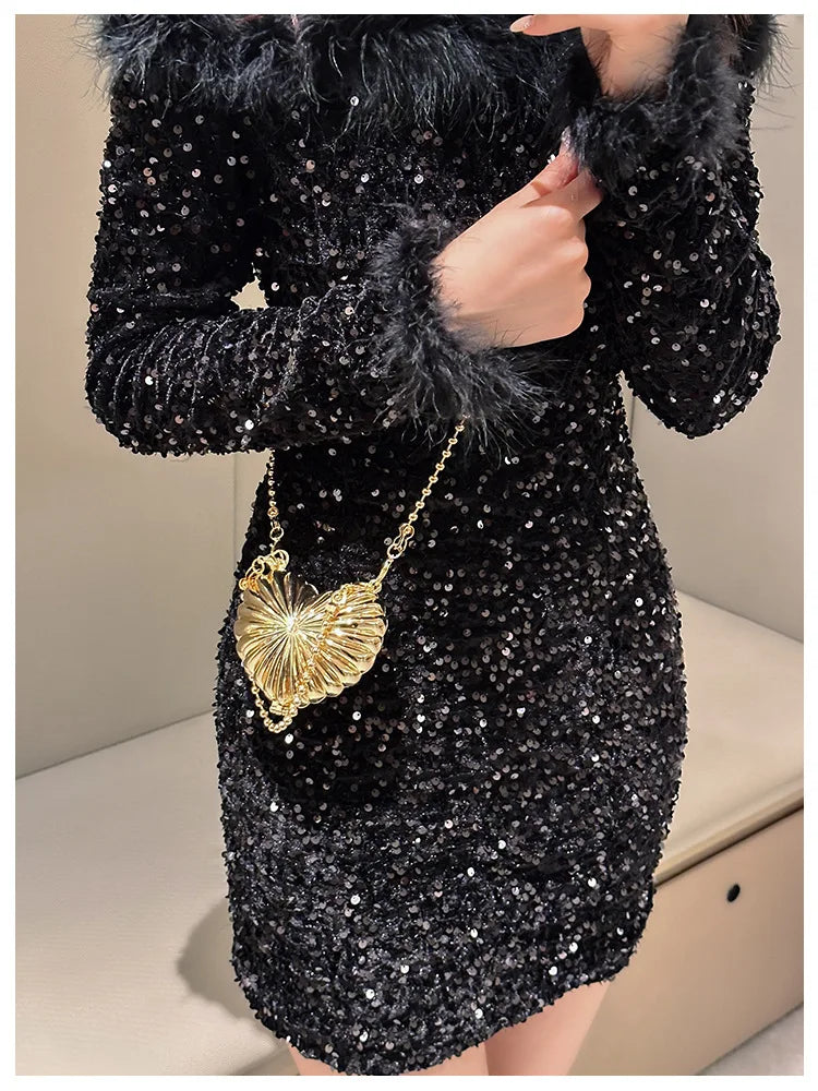 Golden Silver Evening Bag Handbag Luxury Designer Shoulder Crossbody Bags Party Wedding Clutch Mini Heart Pattern Shell Purse