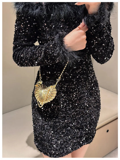 Golden Silver Evening Bag Handbag Luxury Designer Shoulder Crossbody Bags Party Wedding Clutch Mini Heart Pattern Shell Purse