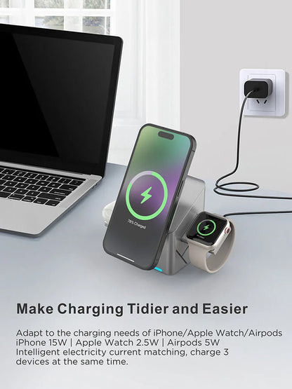 2025 Touch Auto-Rotating Qi2 3 in 1 Magnetic Wireless Charger Stand For iPhone Samsung Xiaomi OPPO 30W Fast Charging
