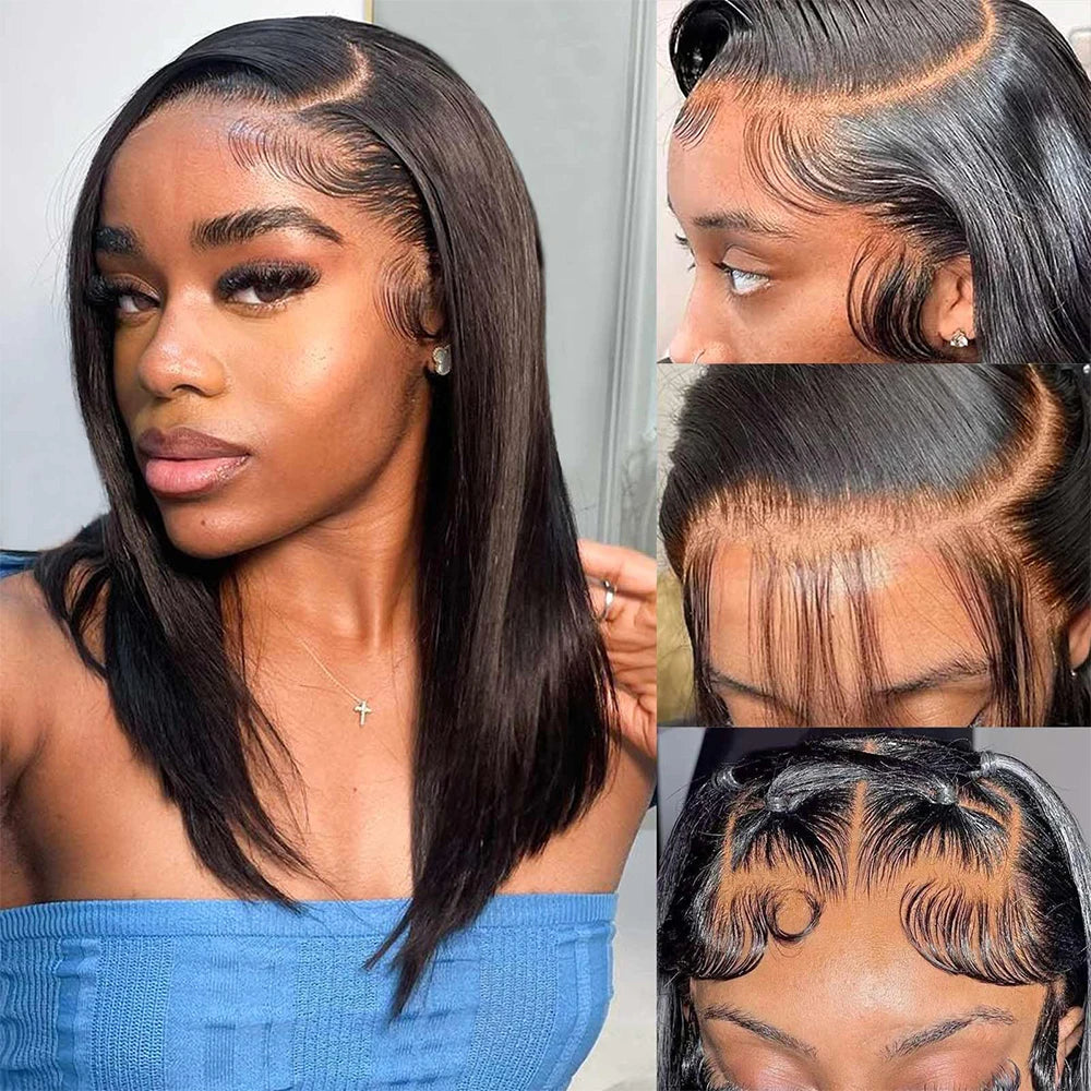 Bob Wig Human Hair 13X4 Lace Front Wigs 180% Density Straight Short Bob Frontal Wig L/T/4x4 Lace Wig Pre Plucked Natural Hair