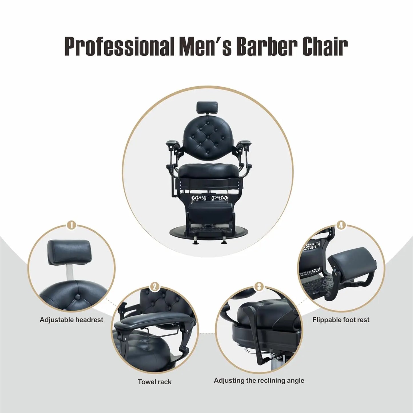 Barber Chair Heavy Duty (700LB Capacity) - Professional Multi-Function Salon Chair for Hairdressing, Beauty,, Customized