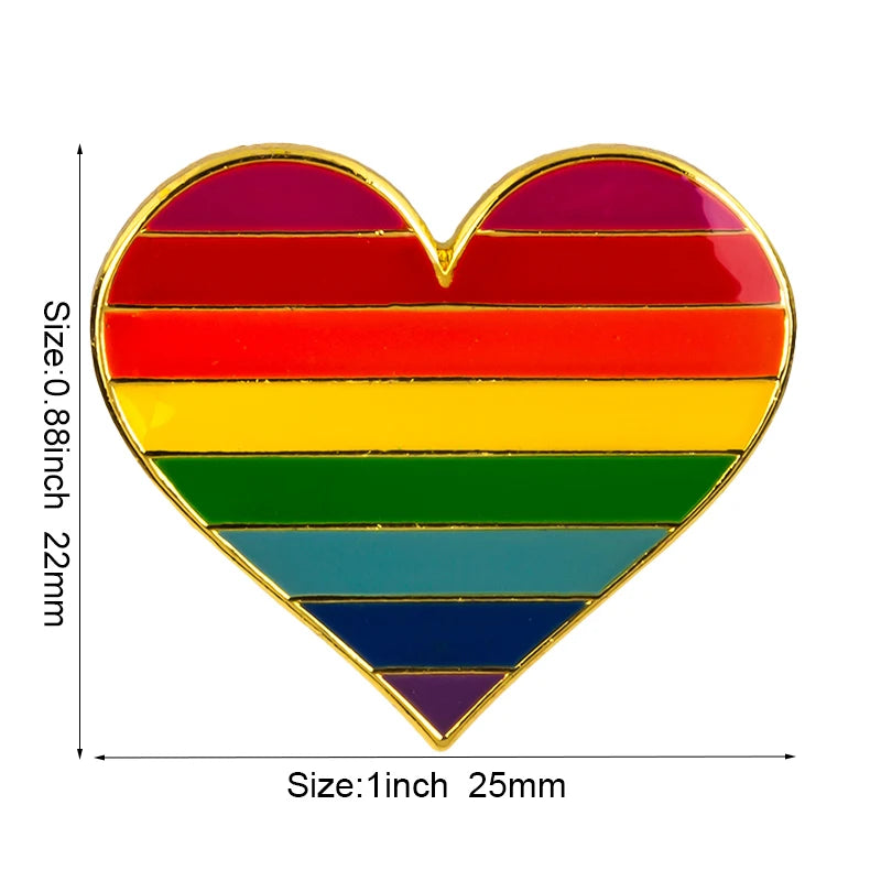 10pcs a lot Rainbow Pride Heart Shaped  Badge Symbol Pin Metal Badges Decorative Brooch Pins for Clothes Brooch Jewelry