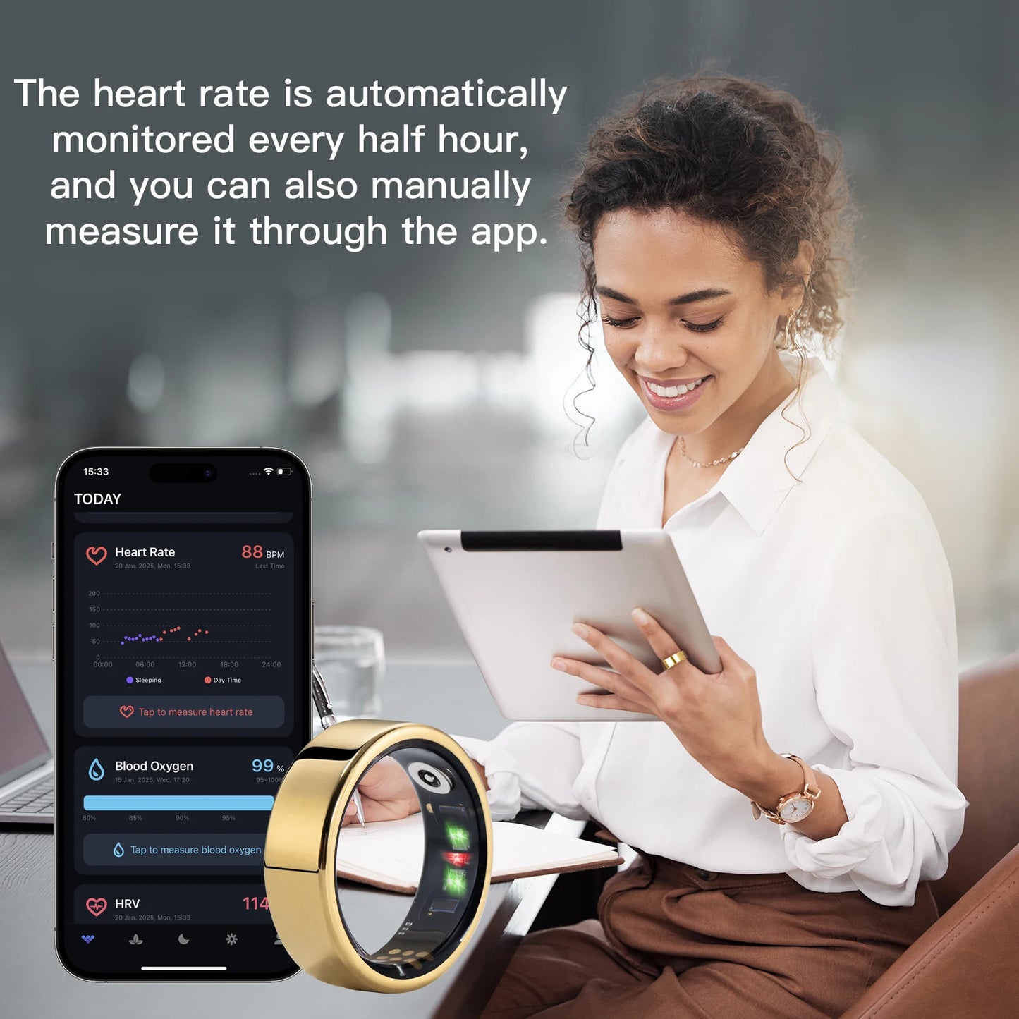 Amovan Nova Smart Ring Premium Quality AI Analysis GPS Sports Mode Heart Rate Blood Oxygen Stress Sleep Temperature Monitor