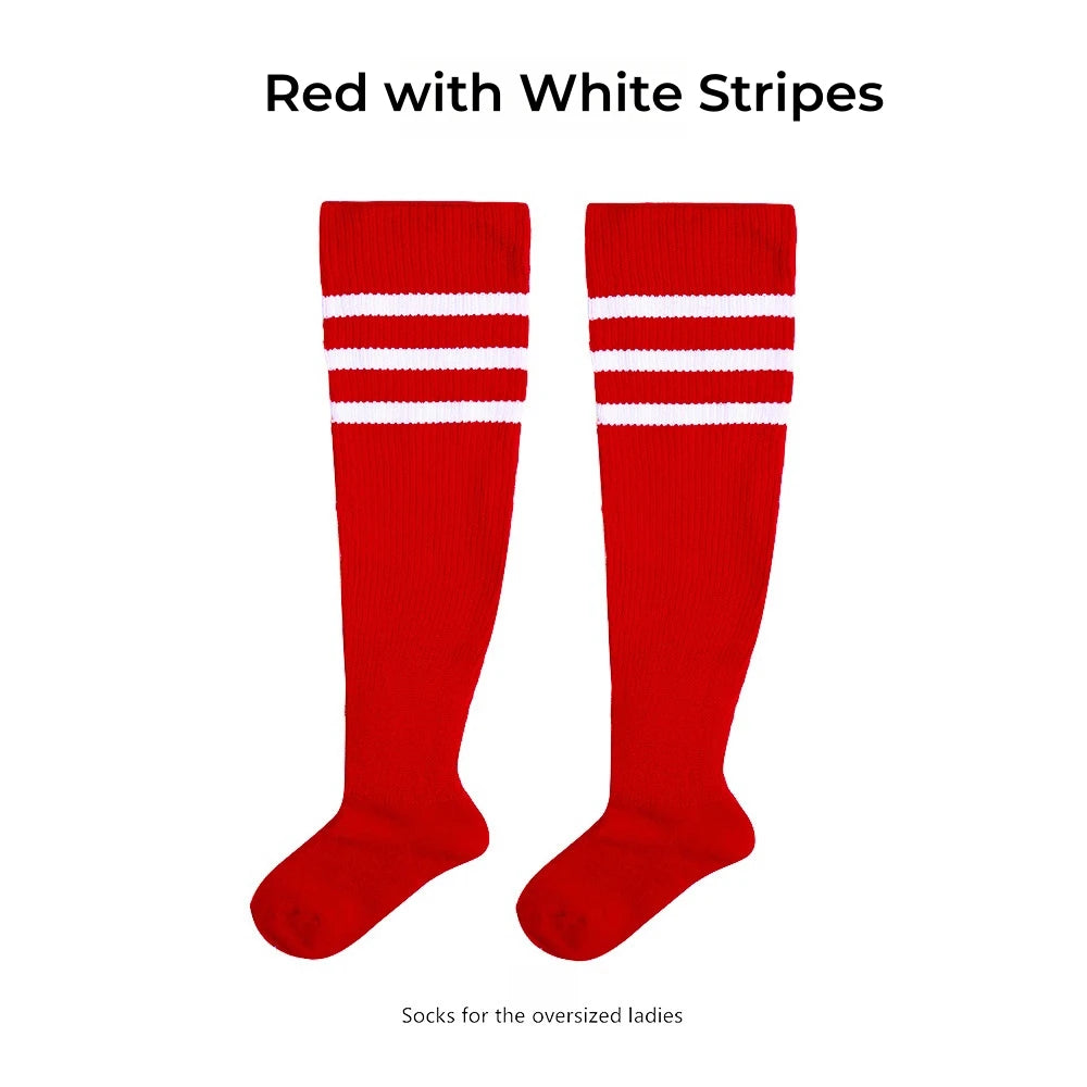 Women's Striped Plus Size Thick Thigh-High Socks Collection Big Girls Acrylic Yarn Stretch Colorful Streaks Leg Warmer Socks