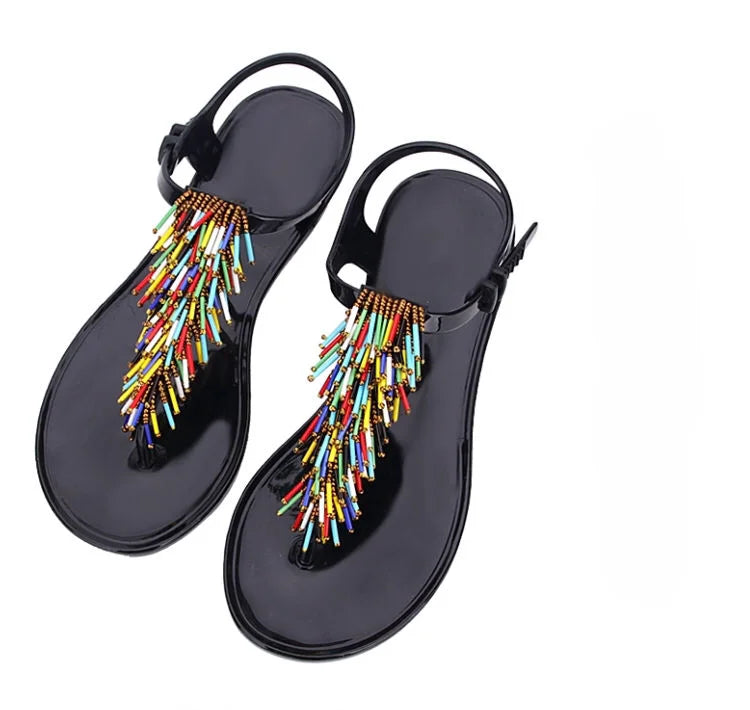 Women's Shoes Flip-flops Sandals for Woman Black Footwear Plastic with Low Heels Summer 2025 Crystal Pvc Wholesale Luxury Sale H