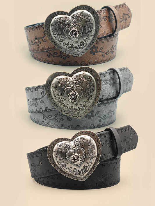 Heart Shaped Women's Casual Belt, Retro Embossed Carved Women's Belt, Dress, Jeans, Suit, Shirt Decoration