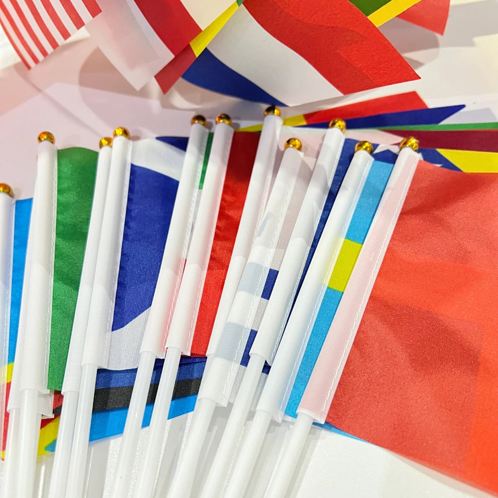 2026 48/pcs/set Hand Held National Flag 14x 21cm Country Flag NEW Cup Countries Flag Bunting National String Banner Football Eve