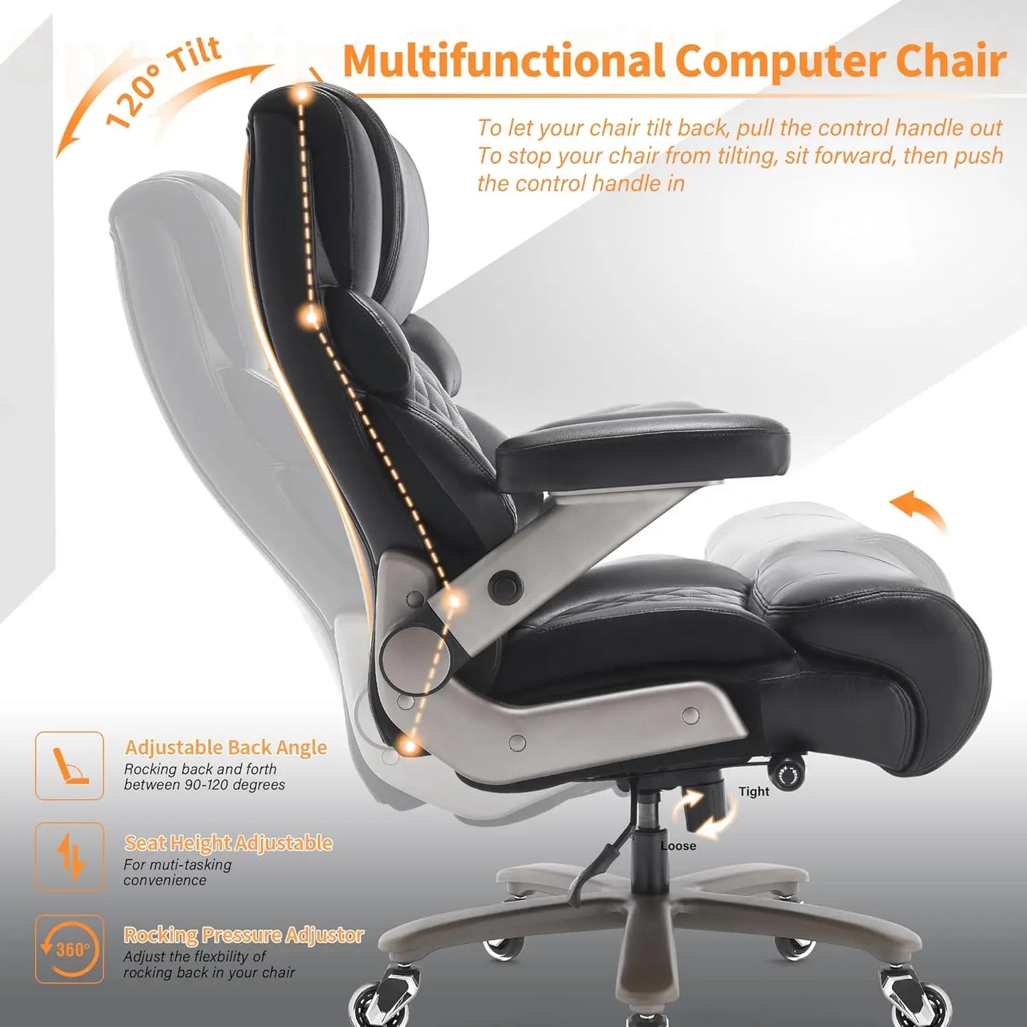 700lbs Big and Tall Office Chair-Large Computer Chair with Adjustable Lumbar Support 3D Flip Arms Plus Size Wheels,, Customized