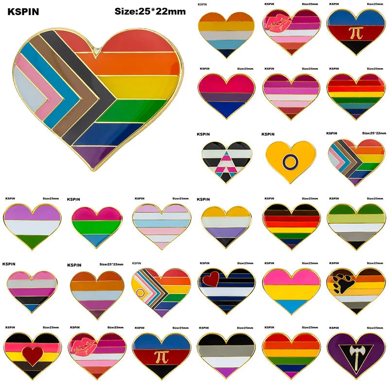 10pcs a lot Rainbow Pride Heart Shaped  Badge Symbol Pin Metal Badges Decorative Brooch Pins for Clothes Brooch Jewelry