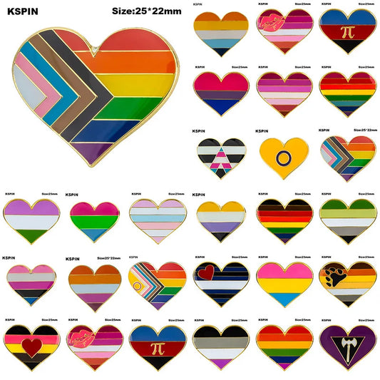 10pcs a lot Rainbow Pride Heart Shaped  Badge Symbol Pin Metal Badges Decorative Brooch Pins for Clothes Brooch Jewelry