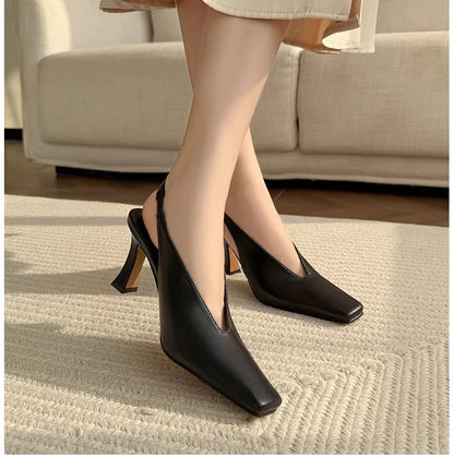 Sandals Luxury Brand Sexy Dress Shoes Elegant Chunky High Heeeled Pumps Sexy Pointed Toe Evening Shoes Women Shoes V Cut Shoes