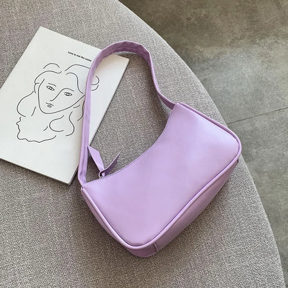 New Retro Soft PU Leather Women Shoulder Underarm Bags Casual Solid Color Small Top-Handle Handbags Ladies Fashion Shoulder Bags