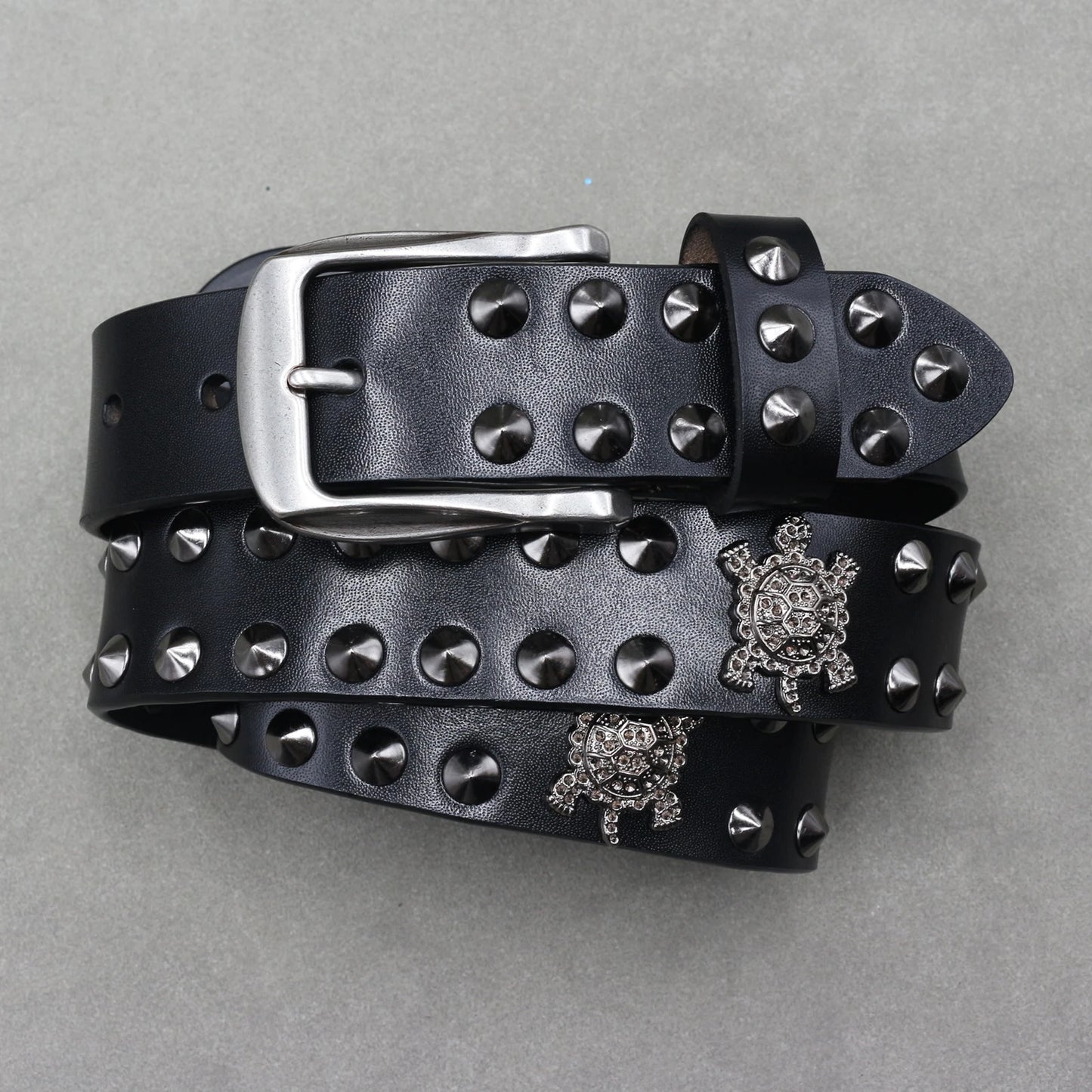 NEW Metal Rivet Cowboy Belt Genuine Leather Cowskin Men Belt Punk Rivet Jeans Belts For WOMEN Ceinture Homme Cinturones Hombre
