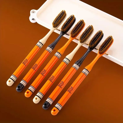 6-Pack Luxury Long-Handle Household Wide-Head Adult Ultra-Fine Soft Bristle Toothbrushes, Enlarged and Extended Couple Family Pack with Printed Handles, Gentle on Gums, Fine Bristles, Efficient Cleaning, Stylish Design, Non-S