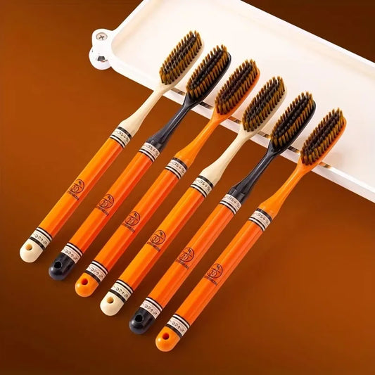 6-Pack Luxury Long-Handle Household Wide-Head Adult Ultra-Fine Soft Bristle Toothbrushes, Enlarged and Extended Couple Family Pack with Printed Handles, Gentle on Gums, Fine Bristles, Efficient Cleaning, Stylish Design, Non-S