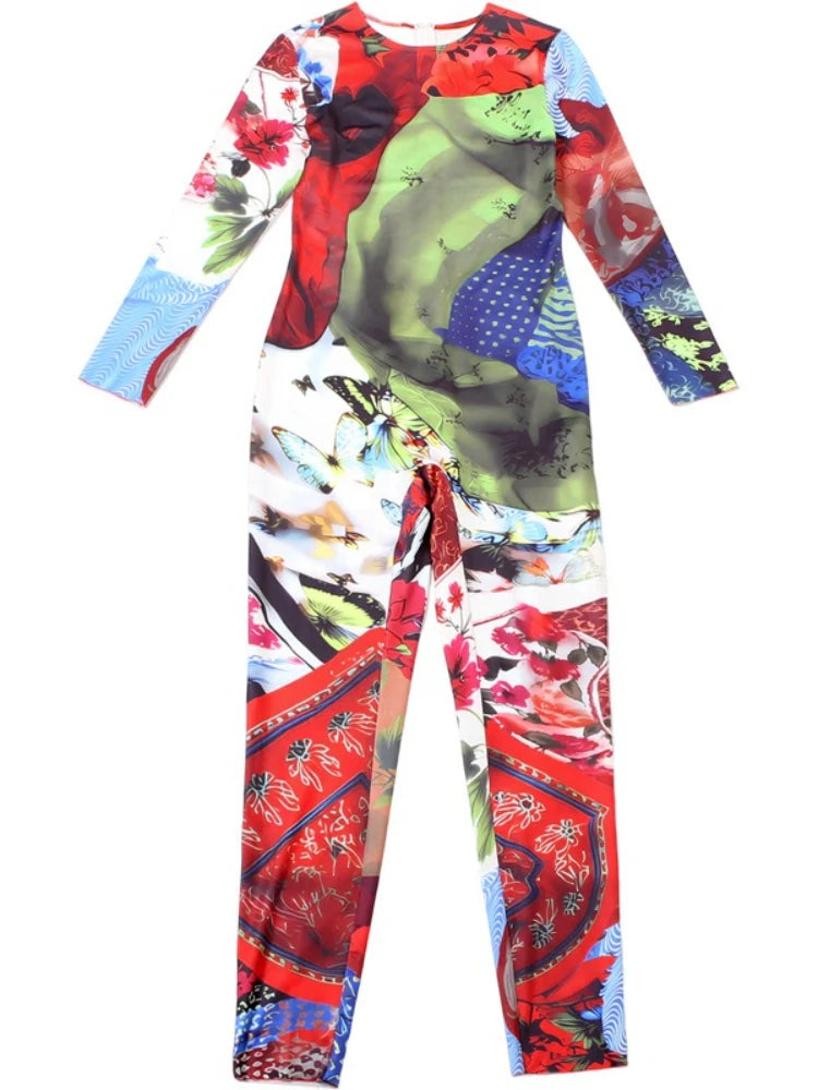 SsTss Elegant Printed Jumpsuit Women 2025 Autumn Fashion O Neck Long Sleeve Slim Stretchy Streetwear Casual One Piece Rompers