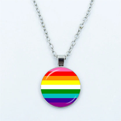 Rainbow Necklace LGBT Lesbian Gay Pride Rainbow Friendly Print Art Pattern Glass Cabochon Pendant Couple Chain Necklace Gift