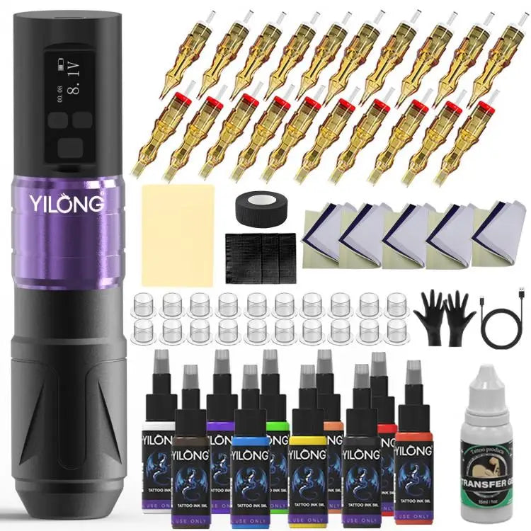 From US Tattoo Kit  YILONG Tattoo Pen Kit For Permanent Makeup Tattoo Machine Kit Wireless Tattoo Power Supply Tattoo Gun Kit