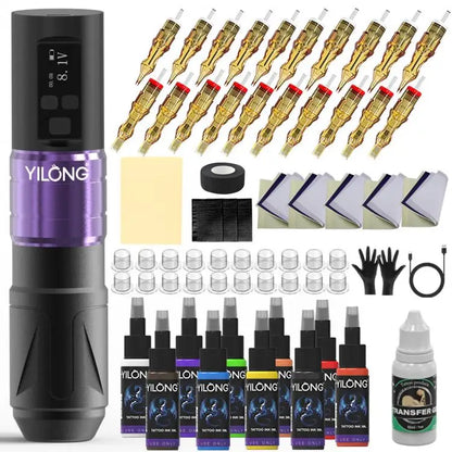 From US Tattoo Kit  YILONG Tattoo Pen Kit For Permanent Makeup Tattoo Machine Kit Wireless Tattoo Power Supply Tattoo Gun Kit