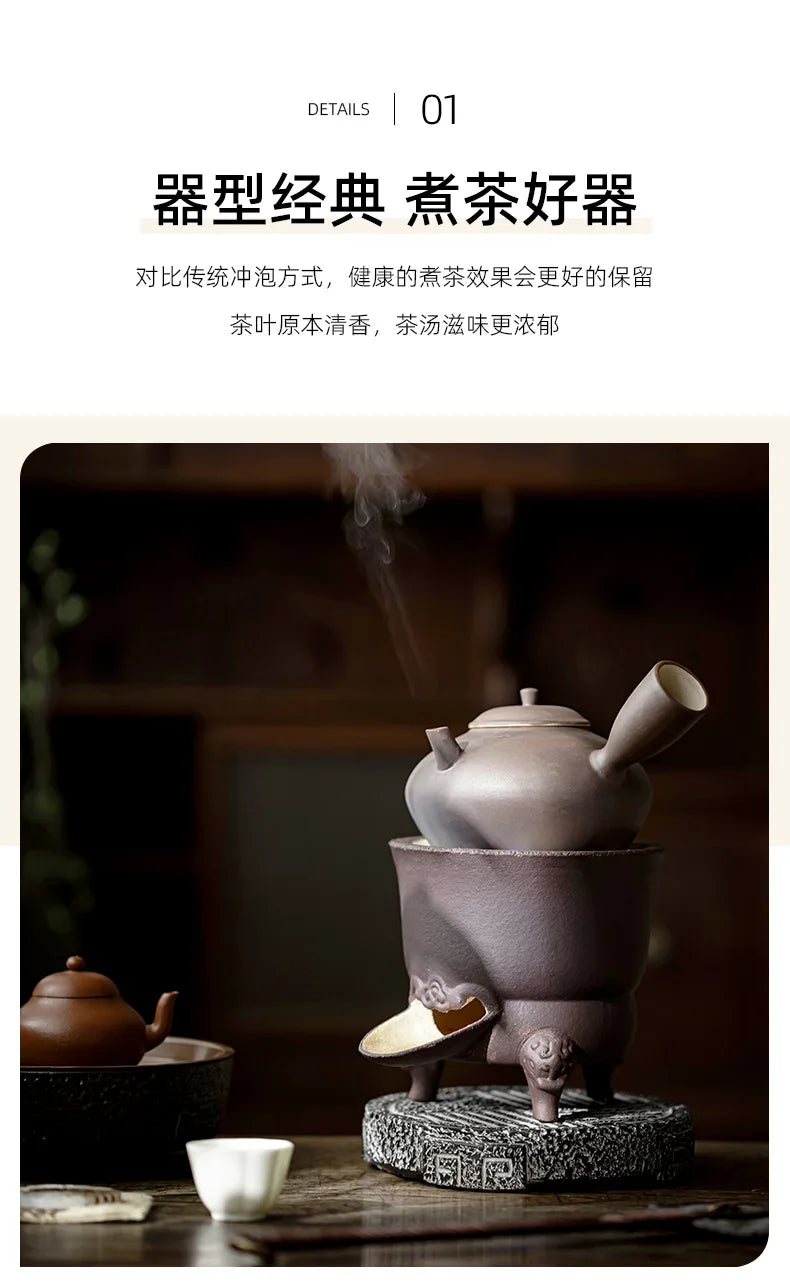 Handmade Pottery Carbon Charcoal Furnace Vermilion Style Olive Wood Boil Water Stove for Tea Kettle Household Kung Fu Teaware