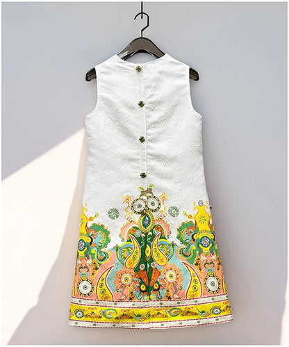 2026 Women Printed Beaded Dress Sleeveless Colorblock a Line Dress Elegant Summer Ladies Fashion Tank Dress Party Casual Dress