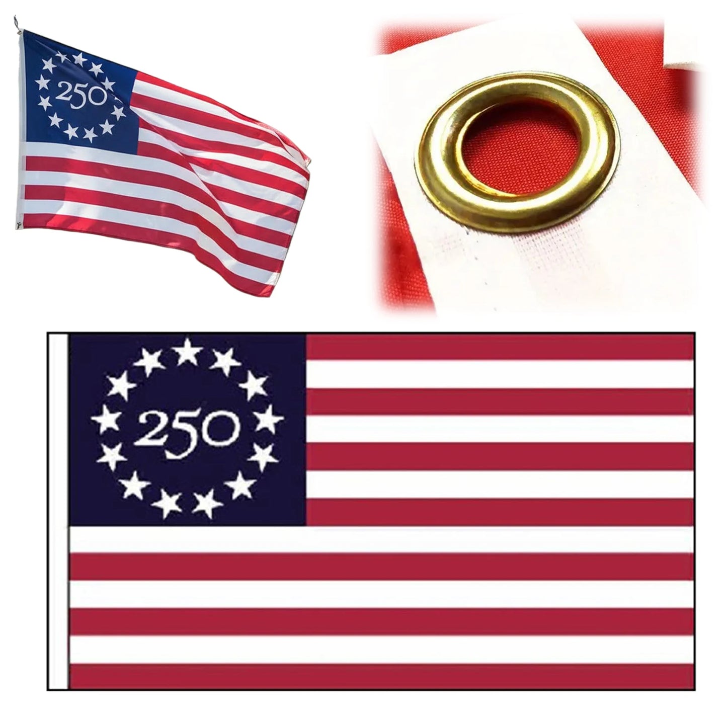 250 Anniversary USA Flag 3x5 FT 250 Years America Flag with Brass Grommets Patriotic Decor for Outdoor Front Door Porch Wall