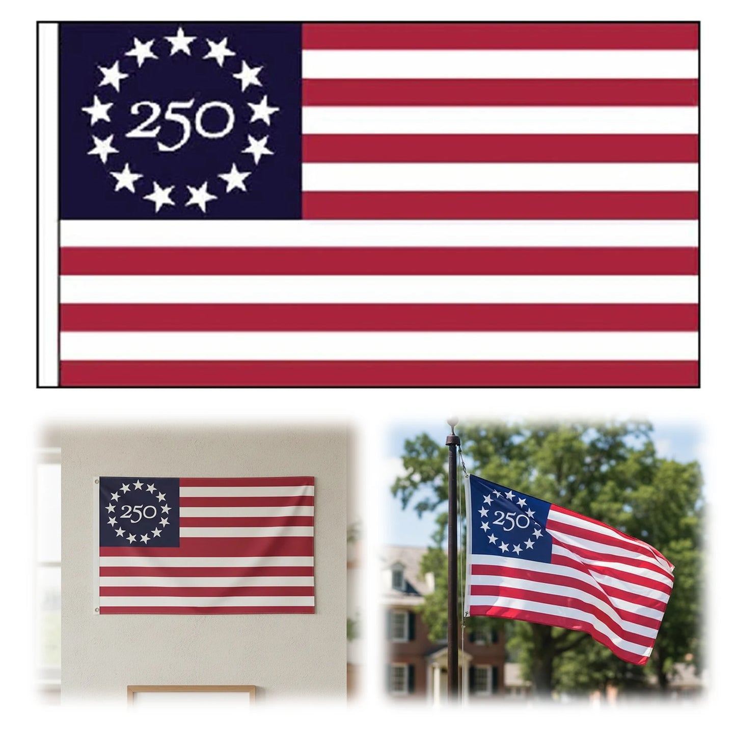 250 Anniversary USA Flag 3x5 FT 250 Years America Flag with Brass Grommets Patriotic Decor for Outdoor Front Door Porch Wall