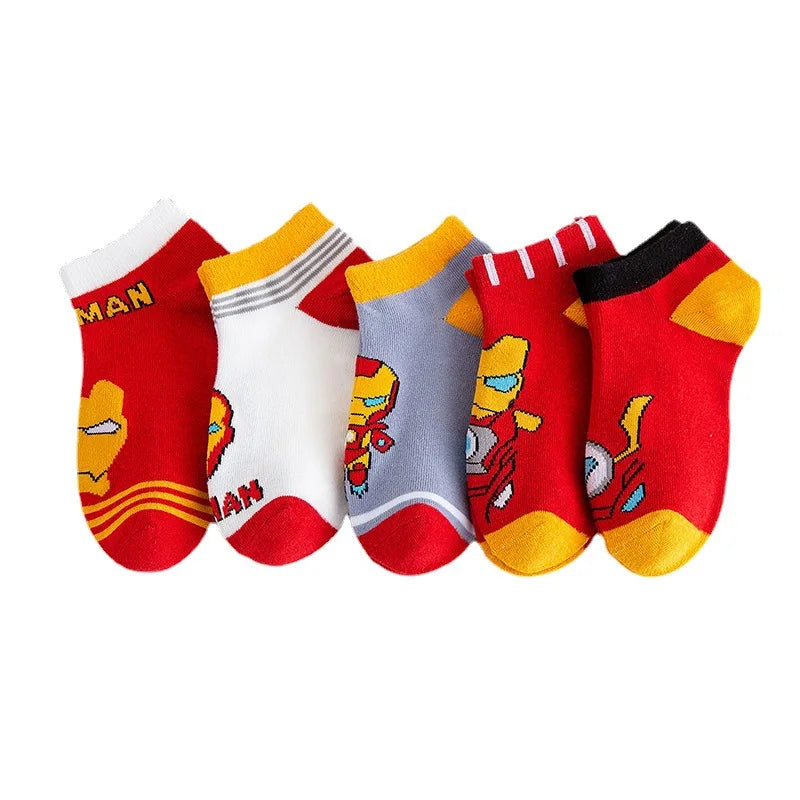 5 Pairs Spiderman Children Socks Anime Kids Boys Short Sock Kawaii Child Cartoon Baby Summer Spring Boat Socks Kids Gift 1-12Y