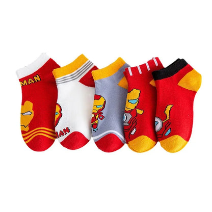 5 Pairs Spiderman Children Socks Anime Kids Boys Short Sock Kawaii Child Cartoon Baby Summer Spring Boat Socks Kids Gift 1-12Y