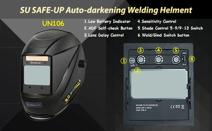 Welding Mask 1/1/1/1 Auto Darkening Welding Helmet 100x97mm Large View TRUE Color 4 Sensors for MIG MAG MMA Welder Machine