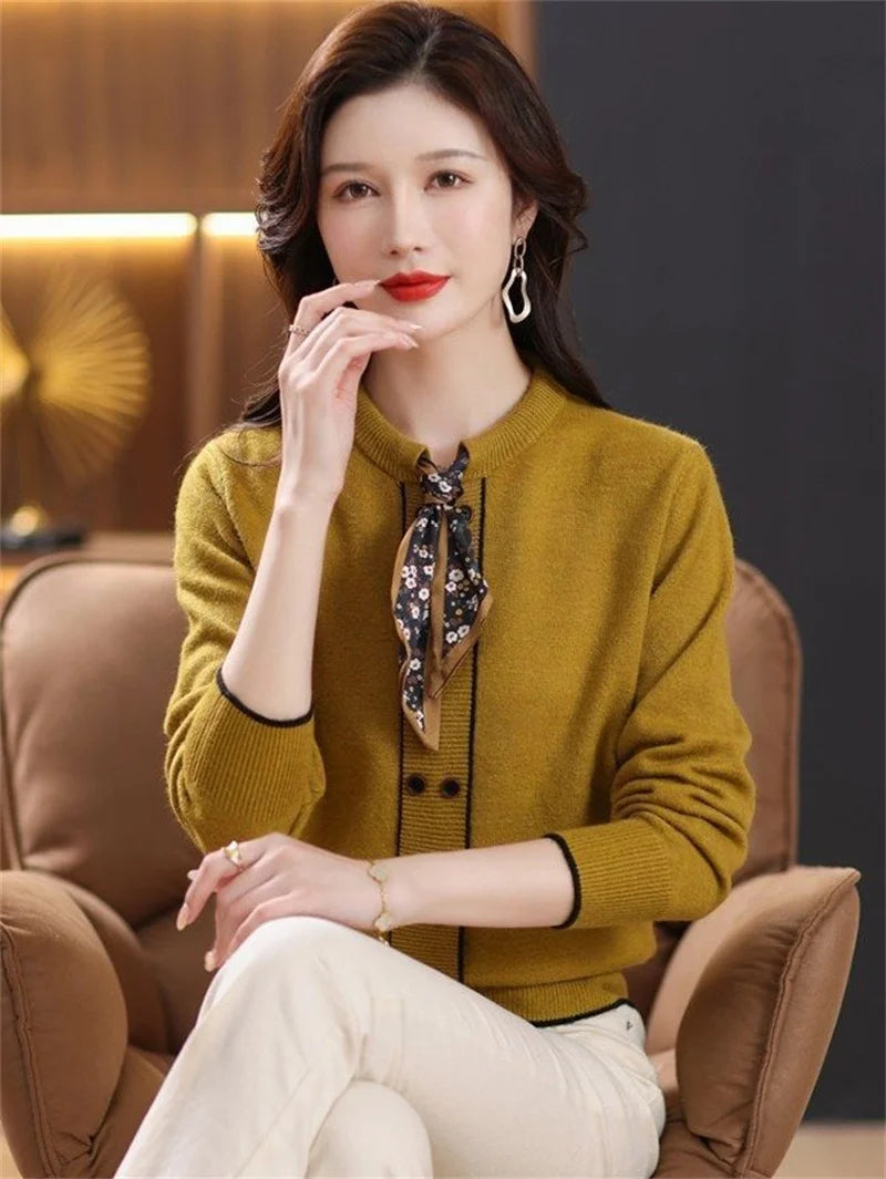 Korean Female Round Neck Pullover Knit 2025 Women Fashion Large Size 4XL Knitted Coat Autumn Ladies Tie Up Sweater Short Jacket