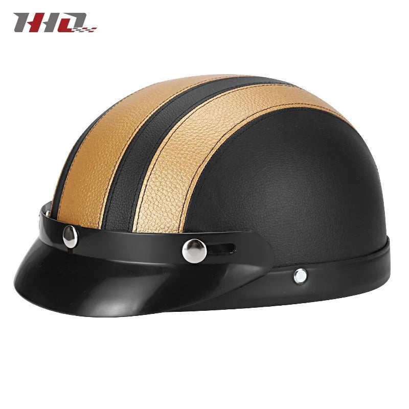 Retro Leather Half Helmet with Ear & Neck Protection - All-Season Cycling Safety Helmet