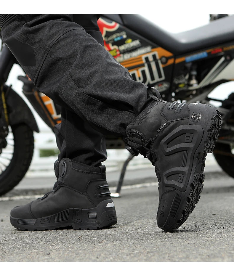 Motorcycle Riding Boots Waterproof Cowhide Leather Breathable Anti-Slip Wear-Resistant Touring Moto Shoes for Men Women