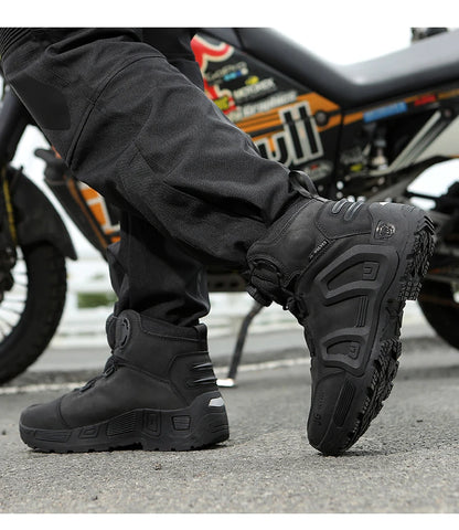 Motorcycle Riding Boots Waterproof Cowhide Leather Breathable Anti-Slip Wear-Resistant Touring Moto Shoes for Men Women