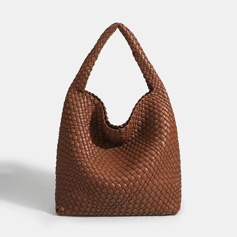 Women's Fashionable Woven PU Leather Tote Bag Shoulder Handbag Top-Handle Bag with Purse - Stylish Woven Bag Purses