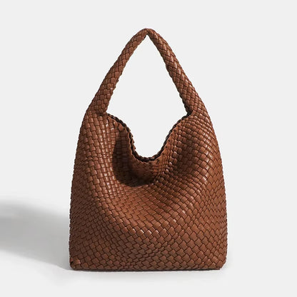 Women's Fashionable Woven PU Leather Tote Bag Shoulder Handbag Top-Handle Bag with Purse - Stylish Woven Bag Purses