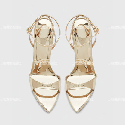 2025 new sexy high-heeled shoes with pointed toes exposed, straight buckle strap, thin heel sandals, women's fashion shoes