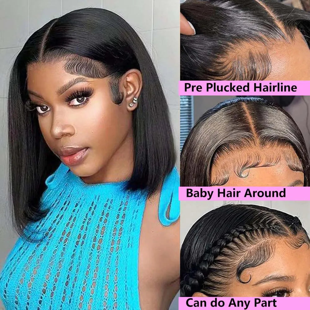 4x4 5x5 HD Lace Frontal Glueless Bob Wig Human Hair 10 Inch Straight Human Hair Wig Pre Plucked HD Short Bob Lace Front Wig 13x4