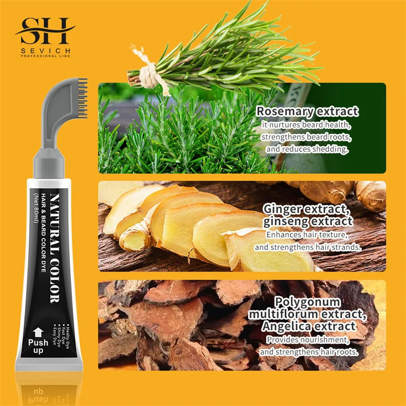 80ml Hair Dye Cream Black Beard Dye Cream For Men Permanent Plant Beard Dye Shampoo Fast Cover White Grey Beard Hair Care