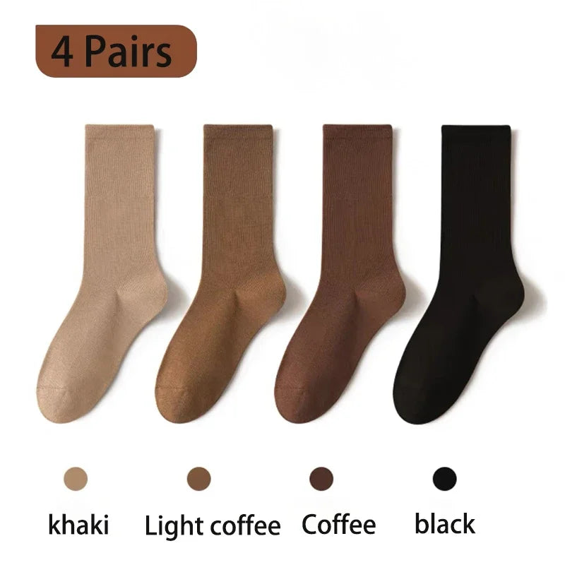 4 Pairs Women Socks Loose Socks Autumn Winter Japanese Style Ins Boneless Flat Seam Comfortable Mid Tube Cotton Socks Harajuku