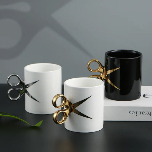 Creative Scissor Handle Shaped Ceramic Cup Home Breakfast Cup New and Unique Mug Office Drinking Water Coffee Cups Kitchen