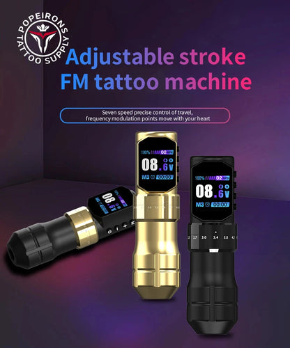 POPEIRONS Pro U Brave1.0 Wireless Tattoo Pen with Adjustable Stroke Tattoo Pen FM Cut Line and Fog