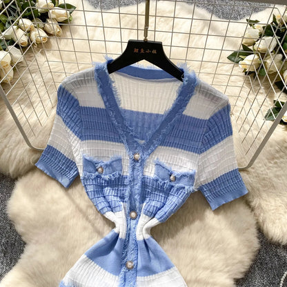 YuooMuoo Chic Fashion Sexy Package Hips Knitted Long Dress 2025 Spring and Summer Elegant Slim Waist Office Lady Sweater Dress