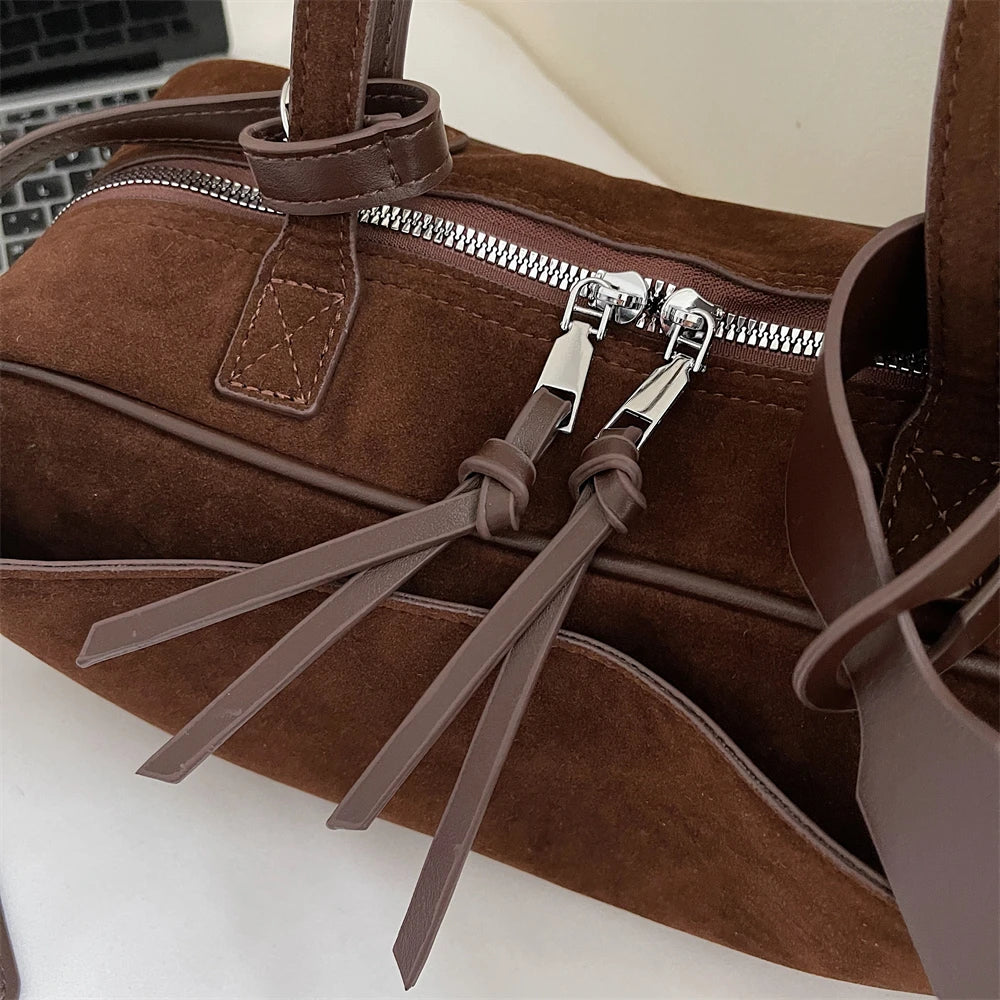MOODS 2025 Autumn Latest Commute Shoulder Bags For Women PU Suede Pure Color Large Capacity Boston Bag Luxury Designer Handbags